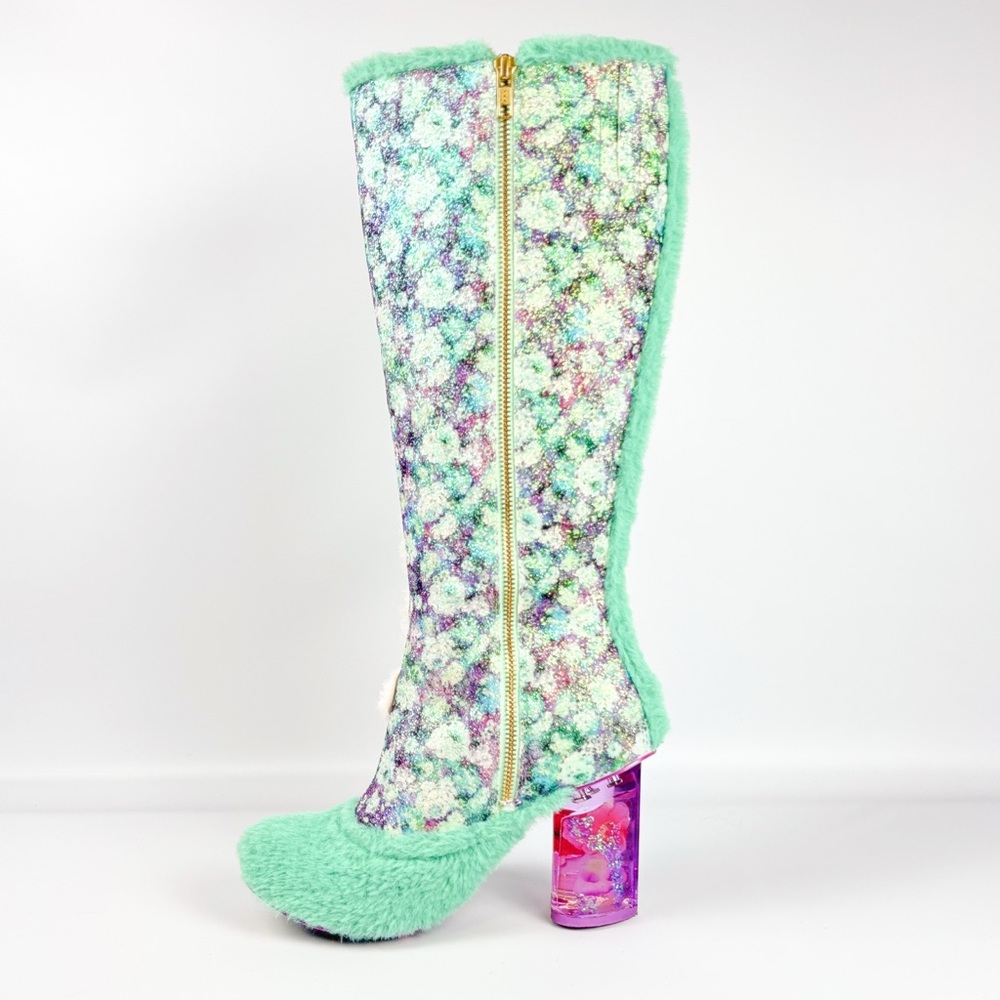 Irregular Choice “Lapin” Fuzzy Bunny Sequin Glitter Boots Mint Green & Pink - Picture 4 of 6